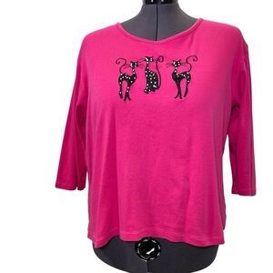 Peanut Butter & Jelly Womans plus 2X  Pink 3/4 Sleeve BLACK CAT Tee Shirt Cotton